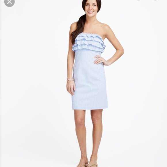 ⭐️Vineyard Vines Seersucker Strapless Dress Preppy Nautical Dress Blue Sz 4 - Picture 4 of 4